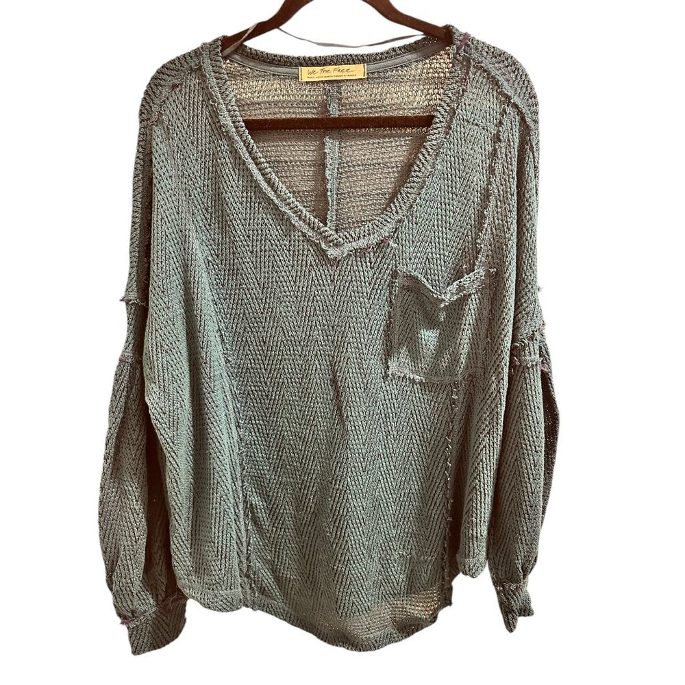 ✌️ 2/$40 ✌️ We The Free Womens Teal Chevron Knit V-Neck Sweater Top Size S